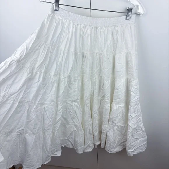 Free People In Full Swing Midi Skirt Tiered Peasant Ivory White Cotton NEW Small - Picture 4 of 13